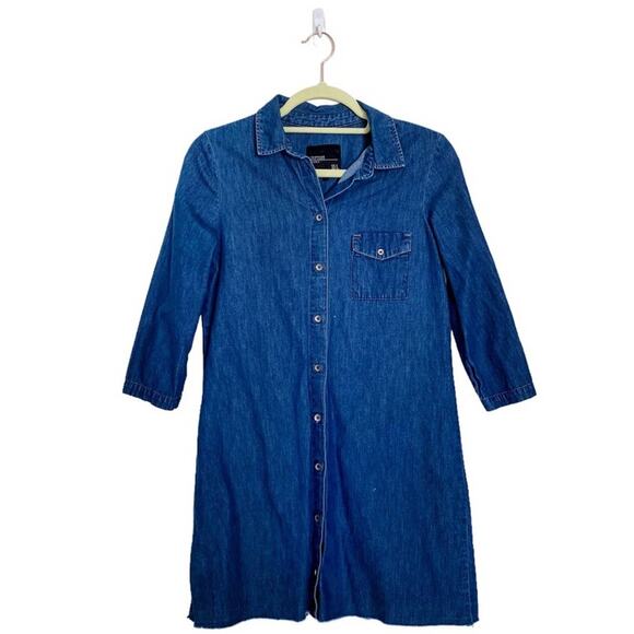Zara Trafaluc Denim Raw Hem Shirt Dress Sz S - Picture 1 of 10